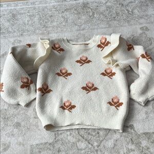 Cynthia Rowley Cream Sweater with Pink & Brown Floral Motif